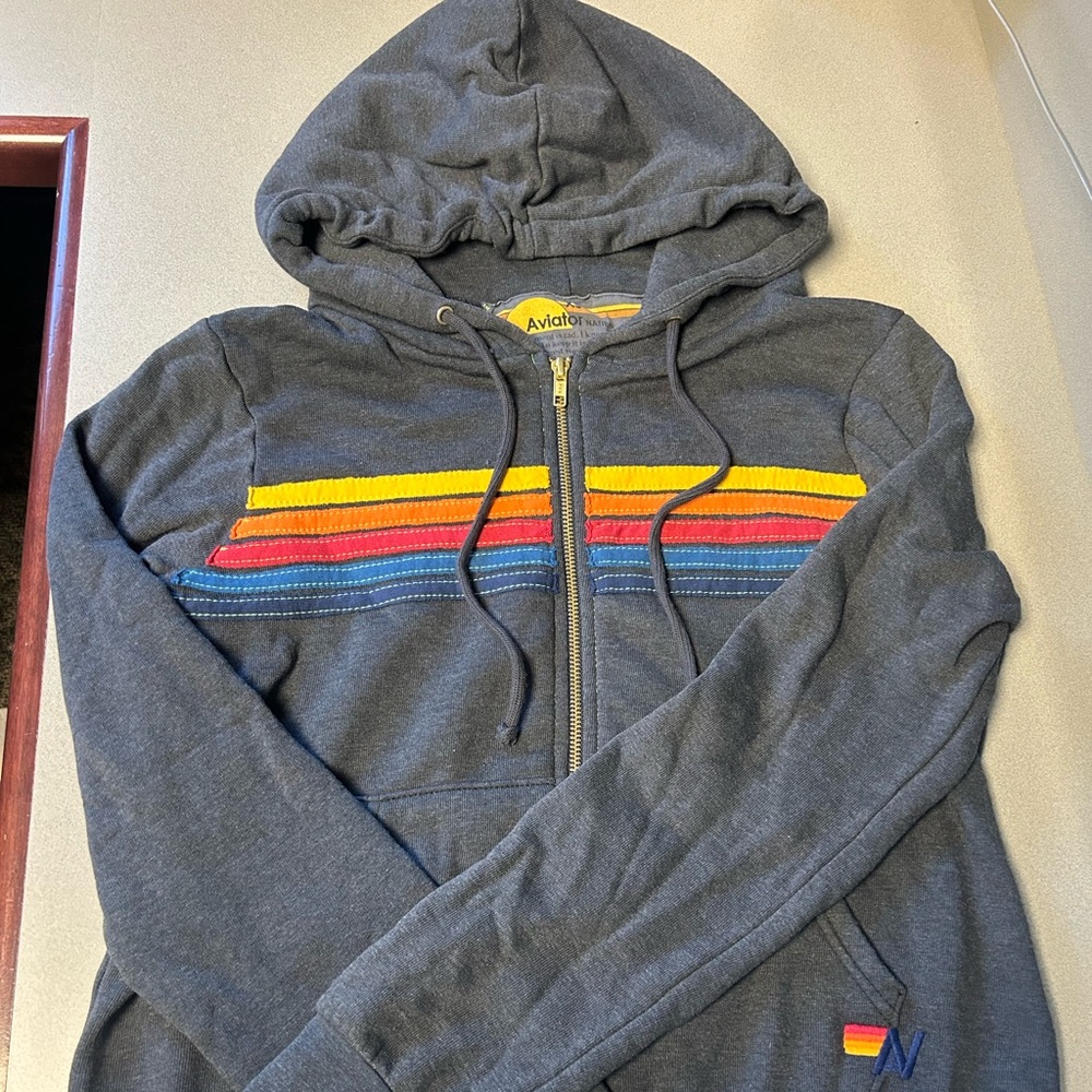 Aviator Nation Navy Hoodie with Yellow and Blue Accents